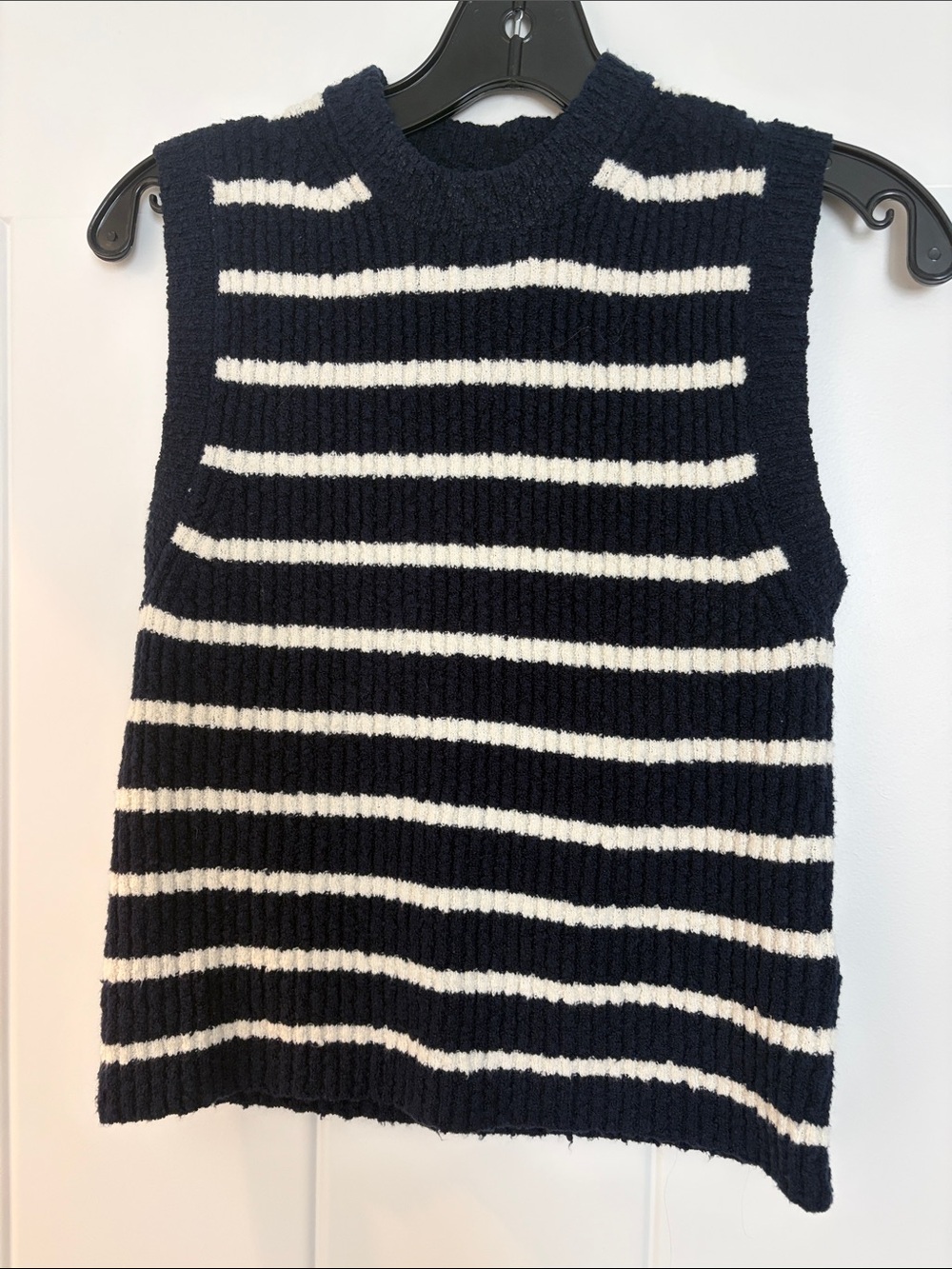 Madewell Navy and White Striped Sleeveless Ribbed Sweater Knit Top